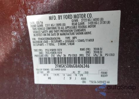 2016 Ford Flex Limited z USA, uszkodzony, nr VIN 2FMGK5D86GBA06346